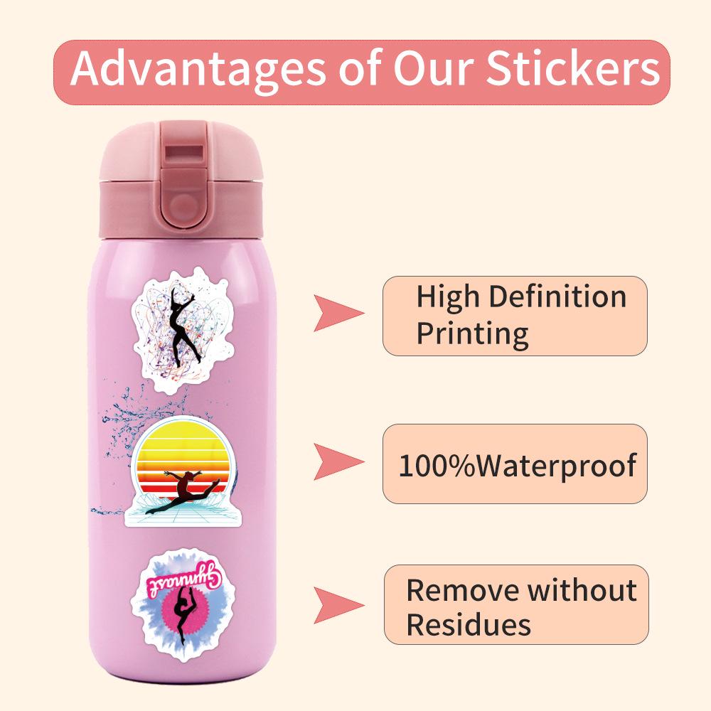 110 Gymnastics Cartoon Waterproof Stickers for Skateboards, Water Bottles, Journals - Decorative Pack