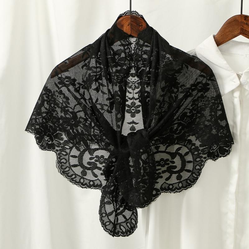 Floral Lace Edge Scarf Comfortable Head Cover Strong Polyester Material For Spiritual Moment Or Travel