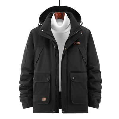 Men's New Winter Multi-pocket Men's Cotton Coats Loose Large Size Removable Hat Men's Cotton Coats