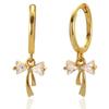 S925 Sterling Silver Zircon Crystal Bow Drop Dangle Earrings for Women Teen Girls, Trendy 18K Gold Plated Fashion Jewelry Gifts