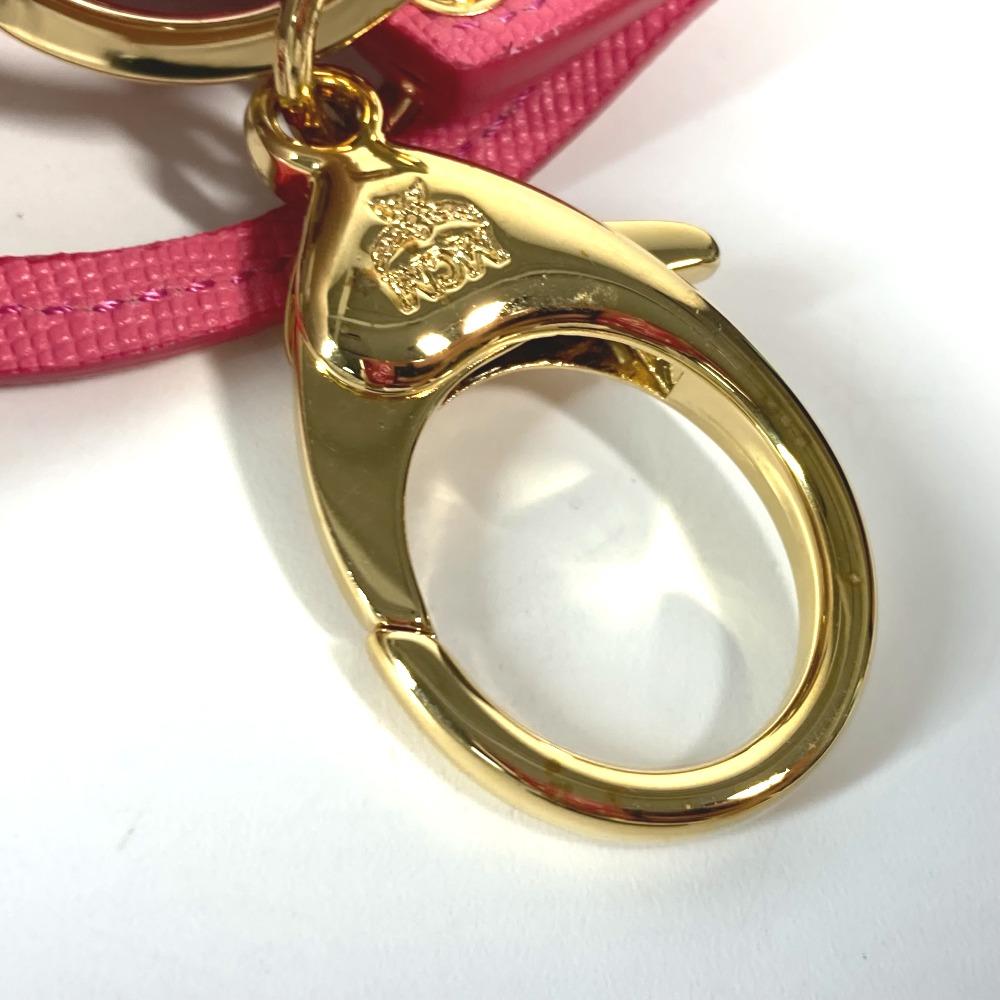 MCM Vicetos logo Bag Design Bag Charm Key Holder Leather Beige/pink Unused