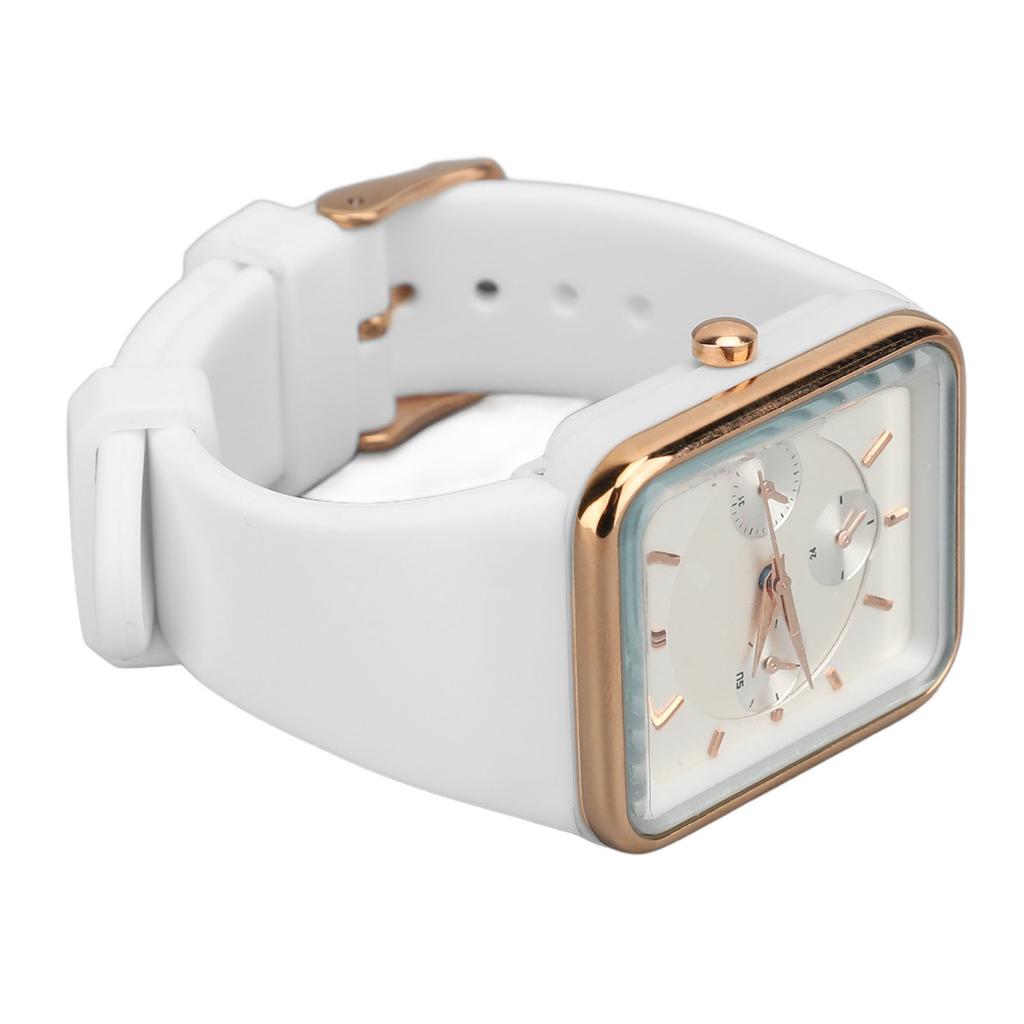 Women Quartz Wrist Watch 3 Sub Dials Water Proof Chronograph Analog Watch Silicone Strap Date Calendar White Rose Gold