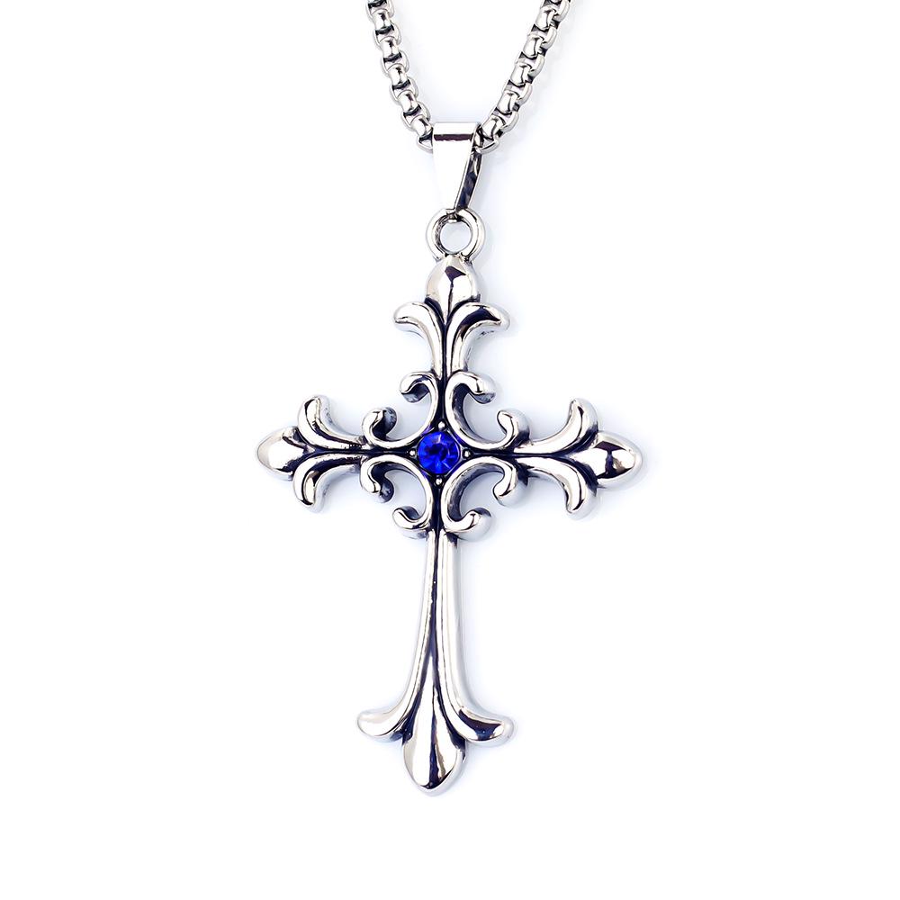 Europäische und amerikanische Retro-Diamanten-Inlay Hip-Hop-Stil Edelstahl Kreuz Halskette