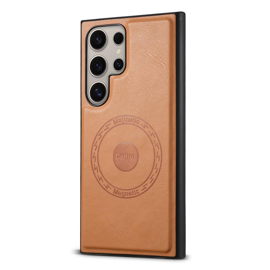 Denior Samsung S25Ultra imitation cowhide pattern sticky leather mobile phone case S24Plus magnetic charging protective case S23