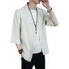 Men's Chinese Style Linen Hanfu Cardigan - Loose Fit, Plus Size, Casual Three-Quarter Sleeve Shirt
