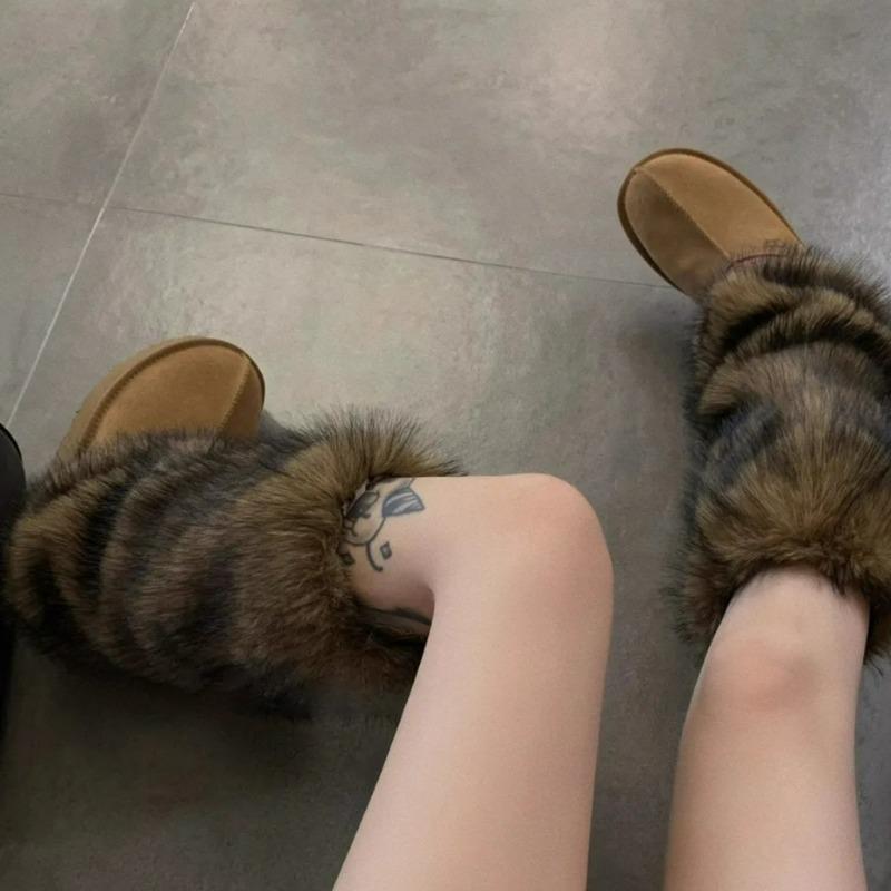 Y2k Vintage Kunstpelz Beinwärmer Heißes Mädchen Harajuku Winter Warm Pelzige Stiefel Überziehsocken Jk Punk Hiphop Cosplay Socken Accessoires