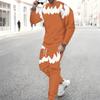 Men Orange Color Block Leopard Pumpkin Sunflower Print Long Sleeve Sweatshirt Jogger Pants Two Piece Suit
