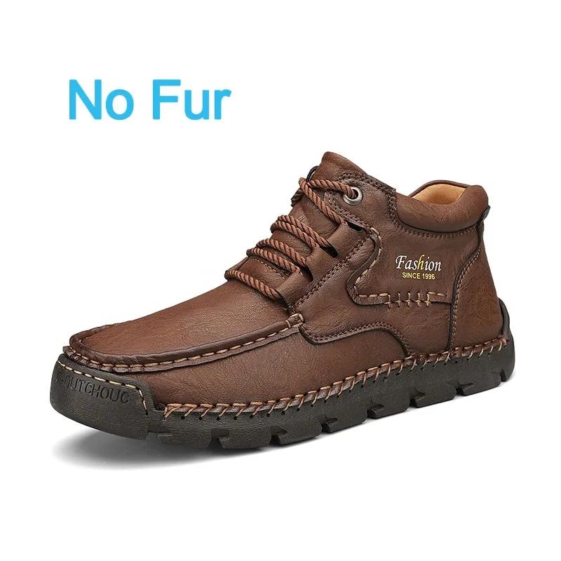New Mens Ankle Boots High Quality Leather Warm Boots Comfortable Retro Outdoor Boots Lace Up Hiking Sneakers Men Casual Shoes