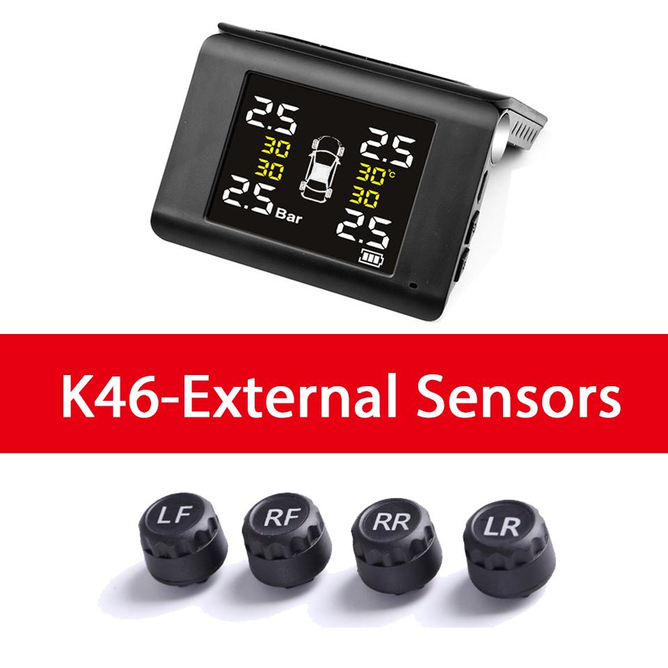 Car Tire Pressure Tester 4 Sensors Display TPMS Wireless Tire Pressure Detection Solar Tire Pressure Automatic Alarm Monitoring K46-External Sensor