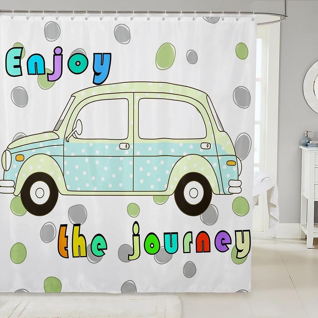 Cartoon Sheep Bath Curtain Cute Farm Animal Shower for Kids Boys Girls,Pink White Flower Floral Bathroom Curtain Botanical