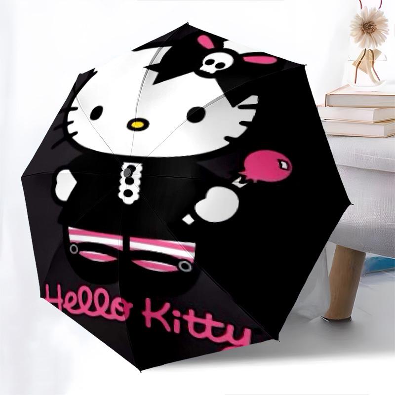 1pc Gothic Hello Kitty Automatic Open Close Umbrella  Windproof Canopy, Automatic Open Close Button10137