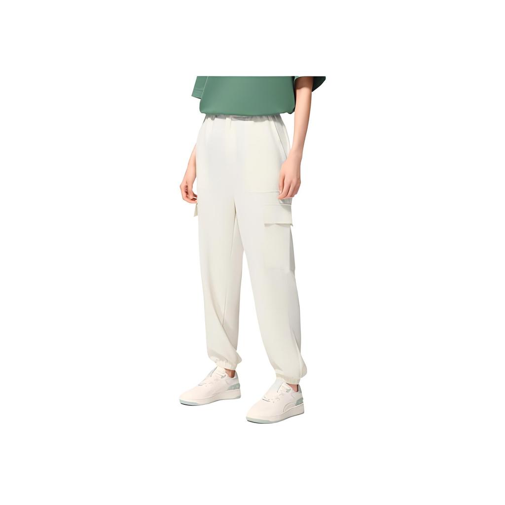 Li Ning Sports Lifestyle Solid Color Cuffed Knit Joggers Women Joggers Eggshell-Gray AKXS296-2