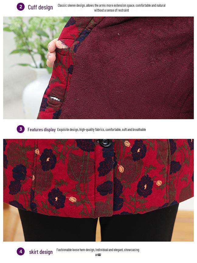 Stylish Plus Size Cotton-Padded Winter Jacket for Elderly Women - Thickened, Warm, Velvet-Lined Outerwear