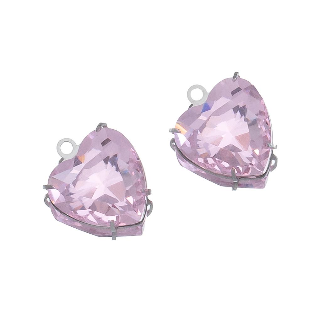 5pcs Stainless Steel Zircon Heart Pendants Base Clear Crystal Charm Beads with Hole for Necklace Making DIY Ear Jewelry Findings