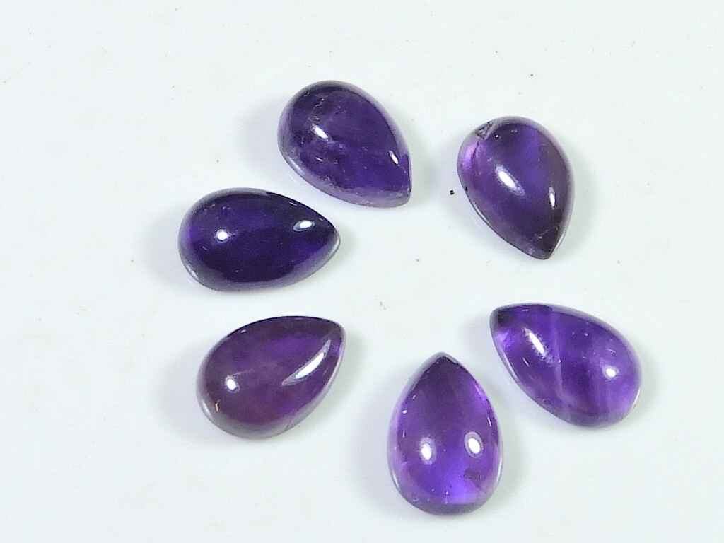 20Cts. Natural Amethyst Pear Crytsal Cabochon Gemstone 06Pcs Lot 08X12MM RQ-1776
