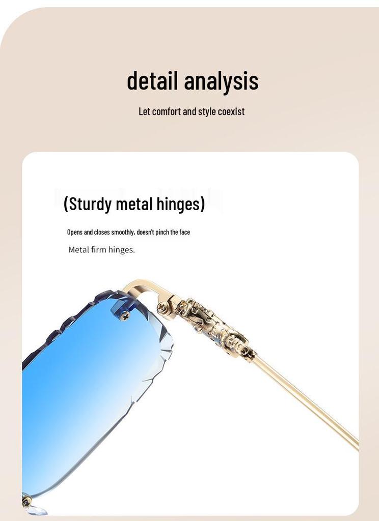 Leopard Head Rimless Sunglasses: Women's & Men's Small Square Frame