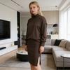 Women's 2 Piece Skirt Set High Neck Batwing Sleeve Sweater Bodycon Split Skirt Set Casual Fall Winter Knit Outfits