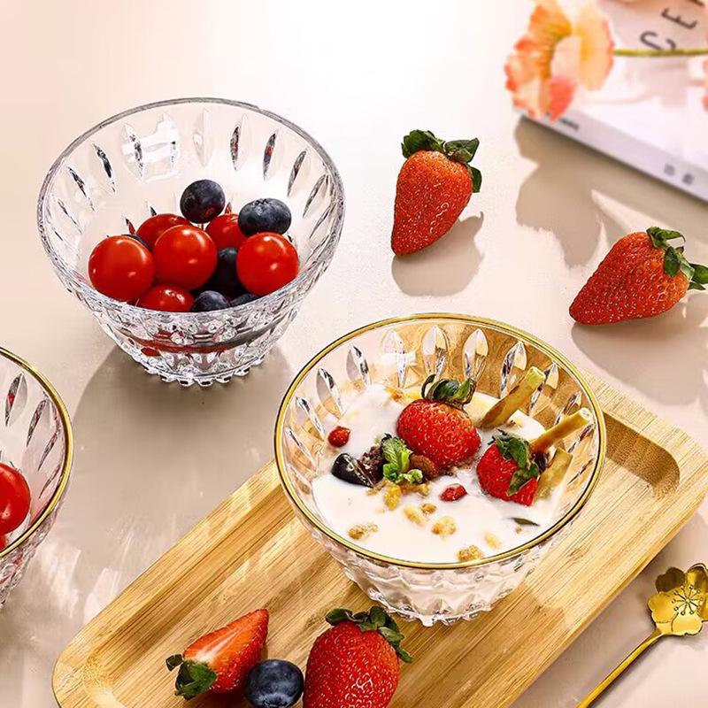 Yujing Engraved Crystal Glass Dessert Bowl - Retro Design for Oatmeal, Fruit, and Ice Cream