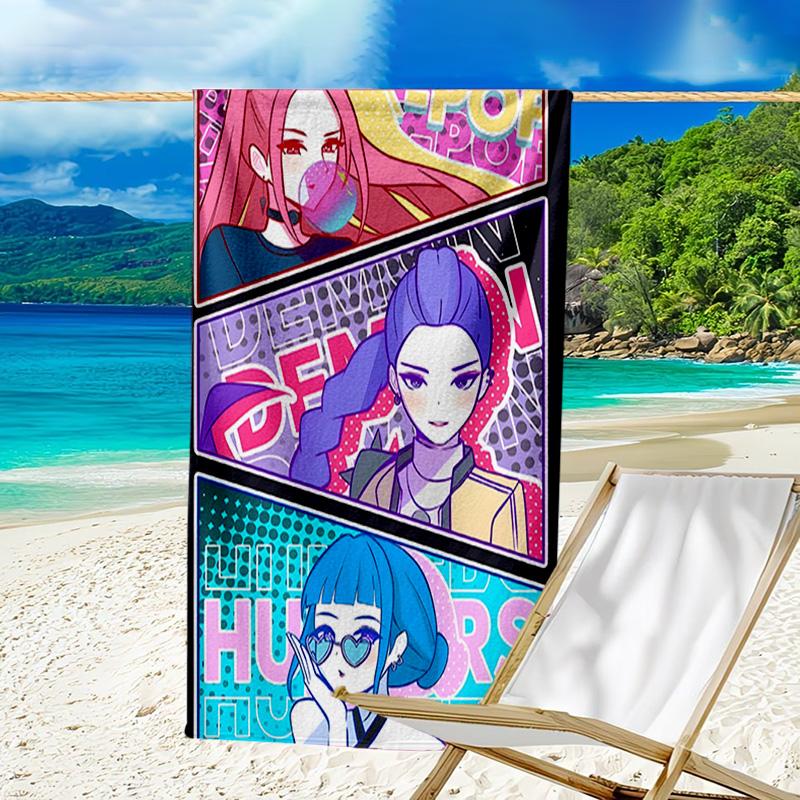 1pc KPop Demon Hunters10 Beach Towel, Beach and Seaside Swimming Pool Equipment, Fashion Pattern, Rectangular, Travel Essentials