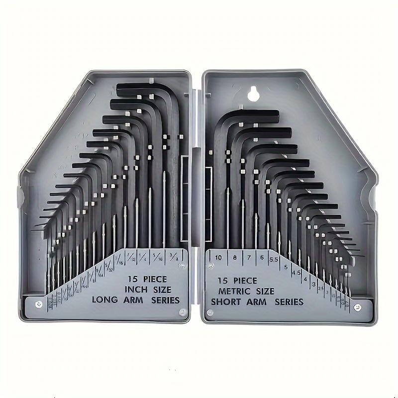 30Pcs/Set Wrench Set Hex Key Allen Wrench 0.028"- 3/8" Inch 0.7mm-10mm Metric Size Chromium-vanadium Steel Spanner Long Arm Tool