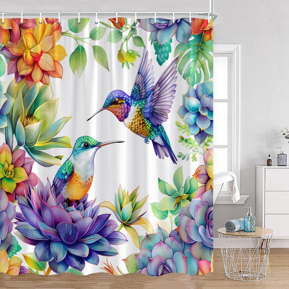 Birds Shower Curtains Parrot Hummingbird Cute Animals Tropical Leaves Spring Bathroom Curtain Polyetser Home Decoration For Bath