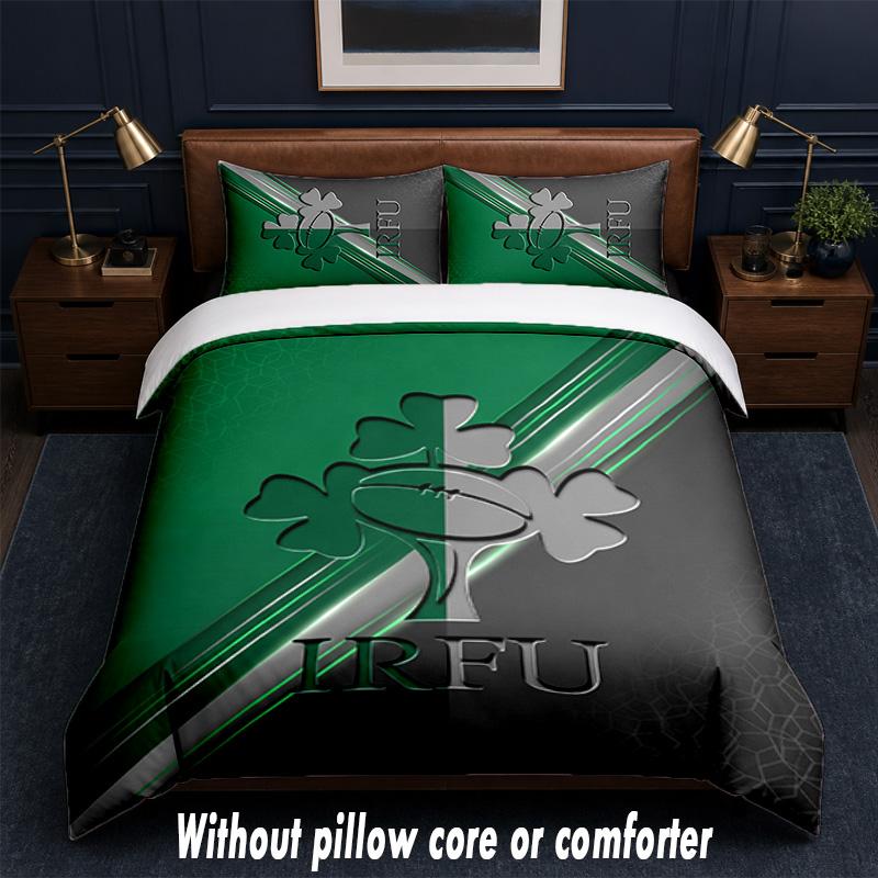 Ireland Rugby Design Bed Bedding Set 1 Duvet Cover + 2 Pillowcases Soft Breathable Household Bed Linens