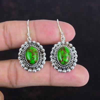 Copper Green Turquoise Earring 925 Sterling Silver Earrings Gemstone Earring Dainty Jewelry Vintage Earring Gifts For Wife Handmade Earrings