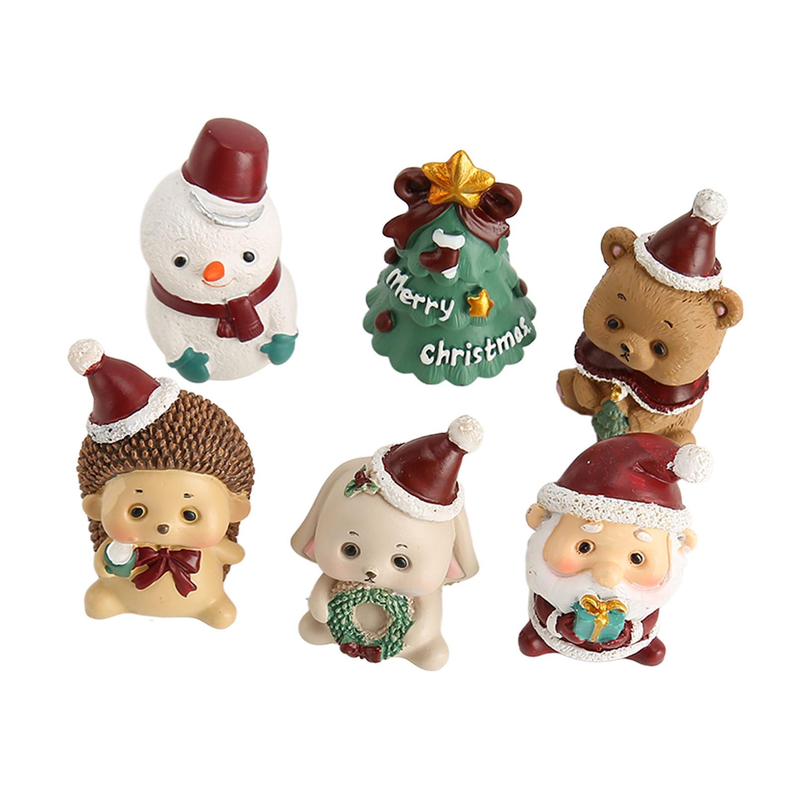 

6 шт. Миниатюрные рождественские фигурки из экологически чистой смолы, милые рождественские миниатюрные фигурки в стиле животных