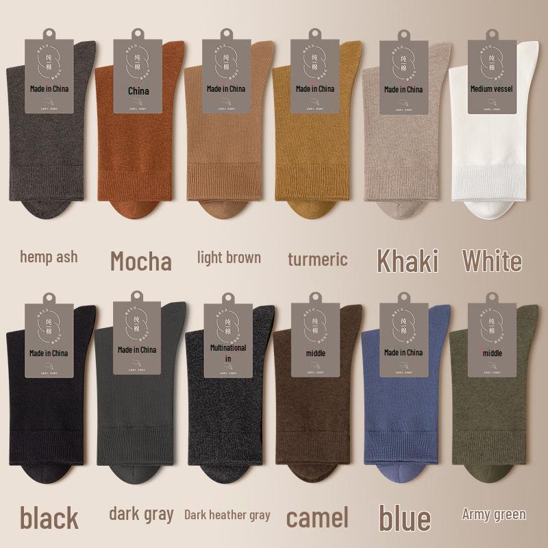 Svarta herrstrumpor i ren bomull till mitten av vaden - Varma, andningsbara och svettabsorberande för höst/vinter