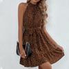 Ladies Casual Fashion Sexy New Sleeveless Dot Lace-up Ruffle Dress