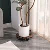 Heavy-Duty Round Wooden Plant Stand On Wheels - Stylish White Pot Holder with Lockable Metal Casters for Indoor/Outdoor Use, Ide