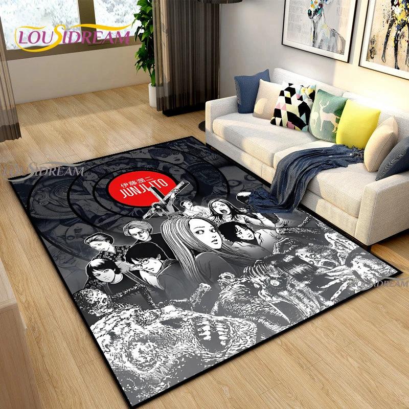Junji Ito Art Fear Carpet for Living Room Bedroom Table Decor Yoga Area Rug Kitchen Kid Un-slip Floor Mat Alfombra Birthday Gift
