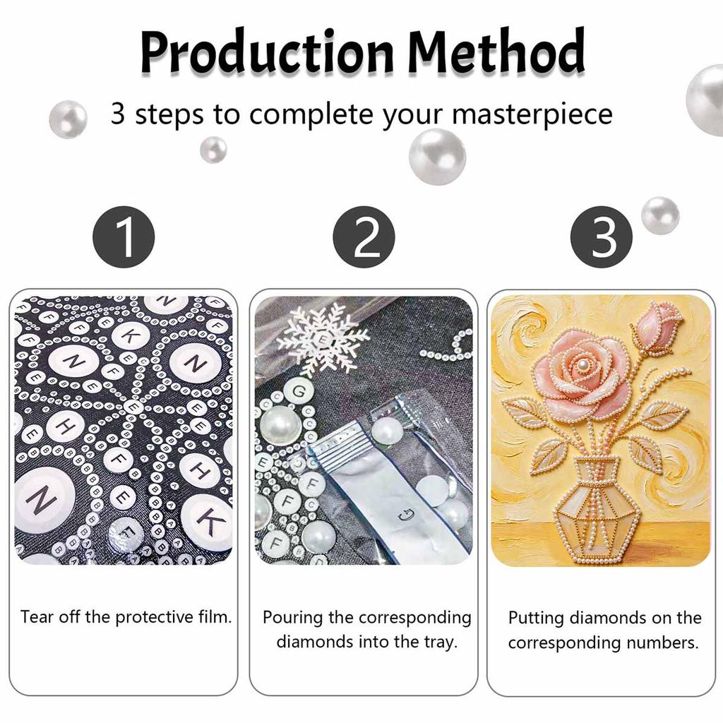 Pearl rose vase painting handmade creative projects. home wall decoration.