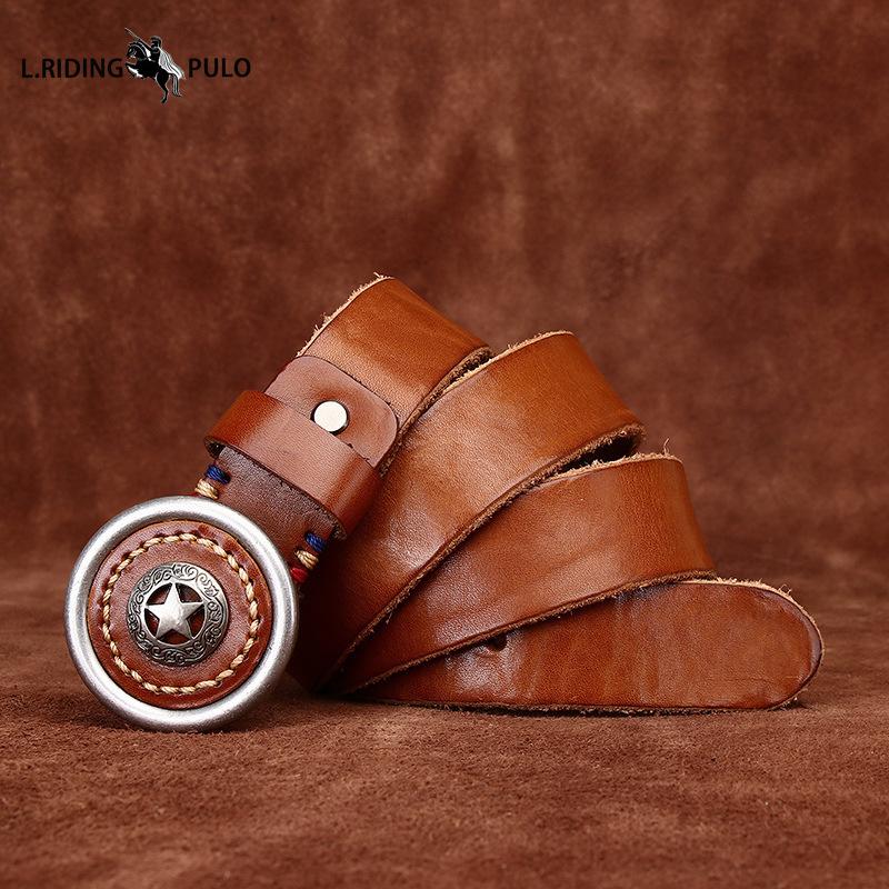 Personality Trend Thickened Genuine Leather Cowhide Smooth Buckle Belt Men's Belt Korean Style Retro All-match