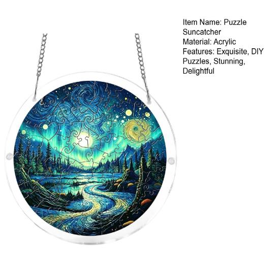 Acrylic Jigsaw Puzzle Suncatcher Large Colorful DIY Sun Catcher Kit for Adults Stained Glass Style Window Hanging Ornament for Home Garden Decor