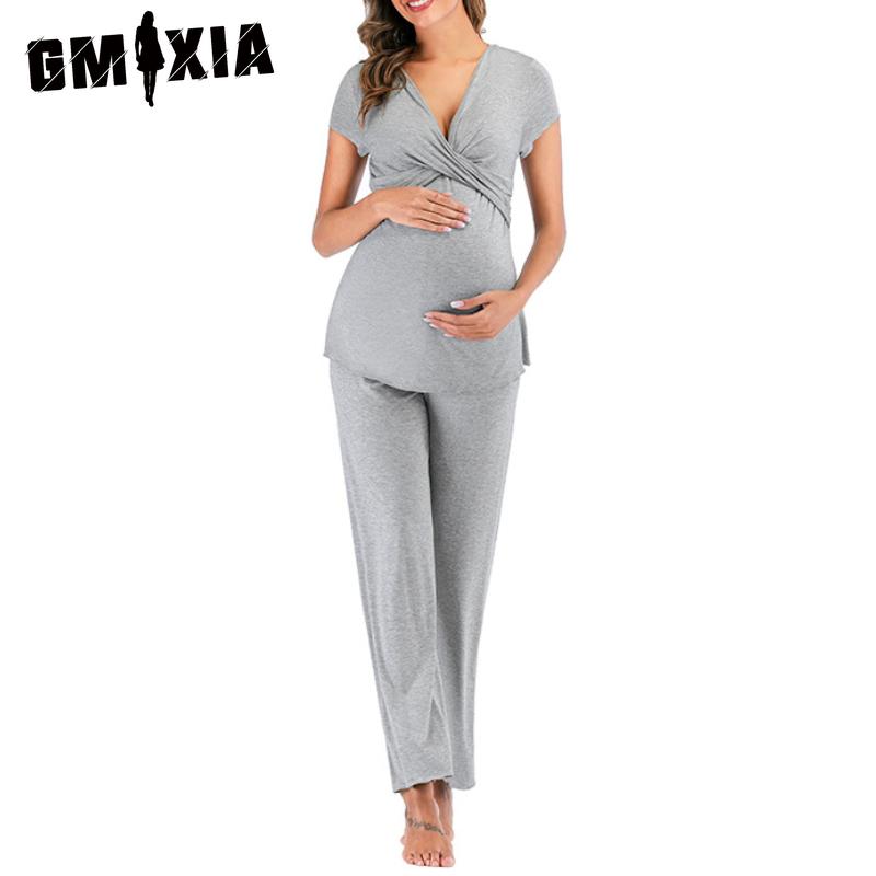 

GMXIA Комплект пижамных брюк для беременных и послеродовых женщин, для кормления грудью, домашняя одежда L серый