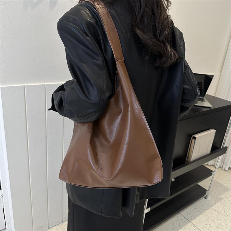 Große Kapazität Faux-Leder-Tragetasche für Damen Stilvolle Eimer-Schulter-Handtasche