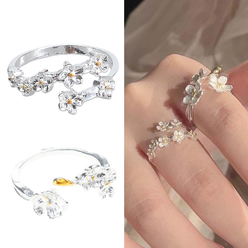 Exquisite Blossoms Rings Adjustable White Flower Open Rings Dainty Accessory