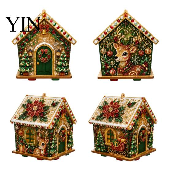 Kreatives Geschenk für Erwachsene DIY Weihnachts-Perlenkunst Malerei Hängender Anhänger Bausatz, 3D Perlen Lebkuchenhaus Dekoration Haus Handgemachte Miniatur