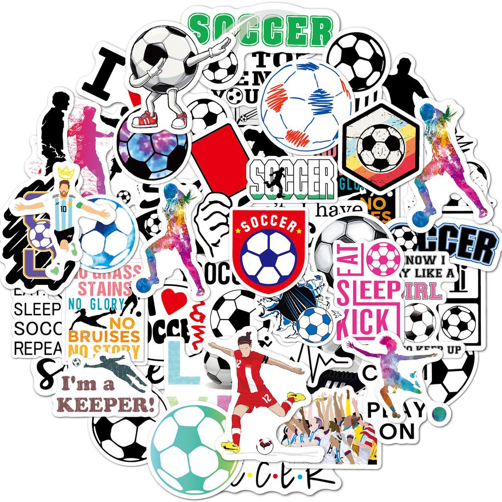 50 Multi-Style Football Stickers Outdoor Sports Balls Water Cup Skateboard Guitar Luggage Football Stickers