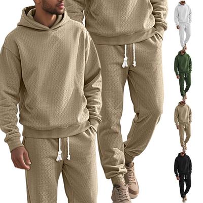 New Men's Women Solid Color Long Sleeved Hooded Sweatshirt and Pant Jogging Set Casual Winter Warm Hoodies Jacquard Tracksuit Sport