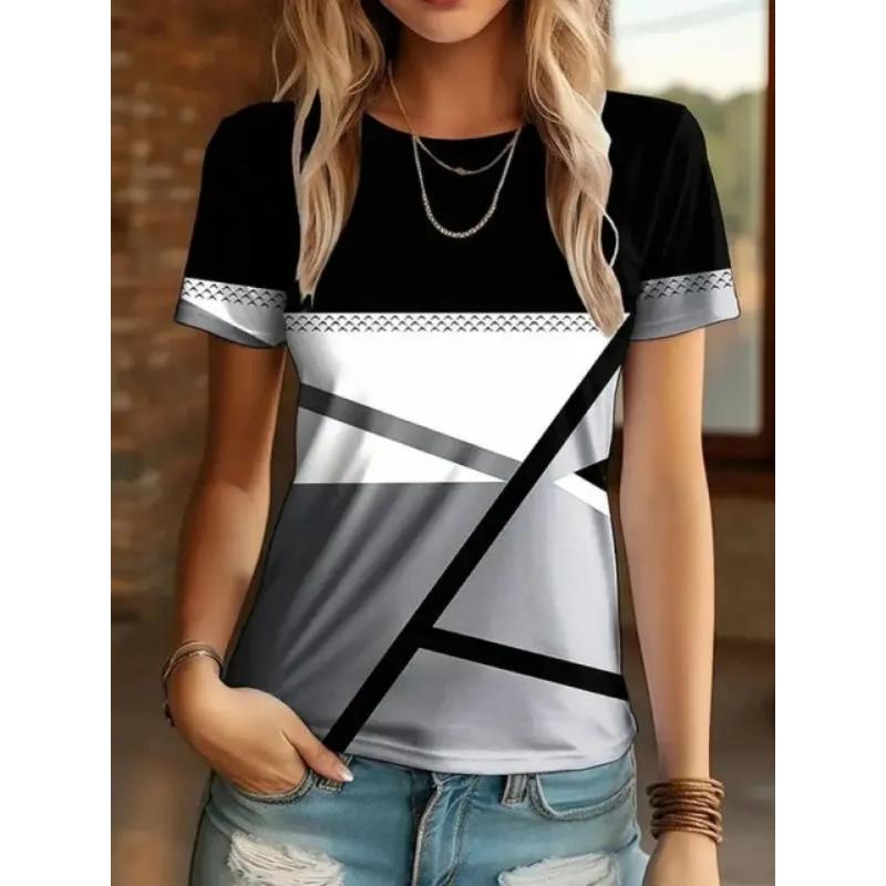Soft Comfortable Printed Top Stylish Simple Short Sleeve Loose T-Shirts Women’s