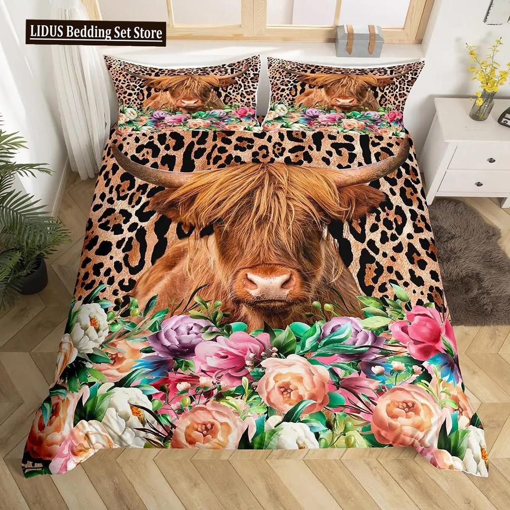 Cow Duvet Cover Set Rustic Vintage Western Wild Animal Bedding Set For Kids Boys Polyester Quilt Cover Double Queen King Size