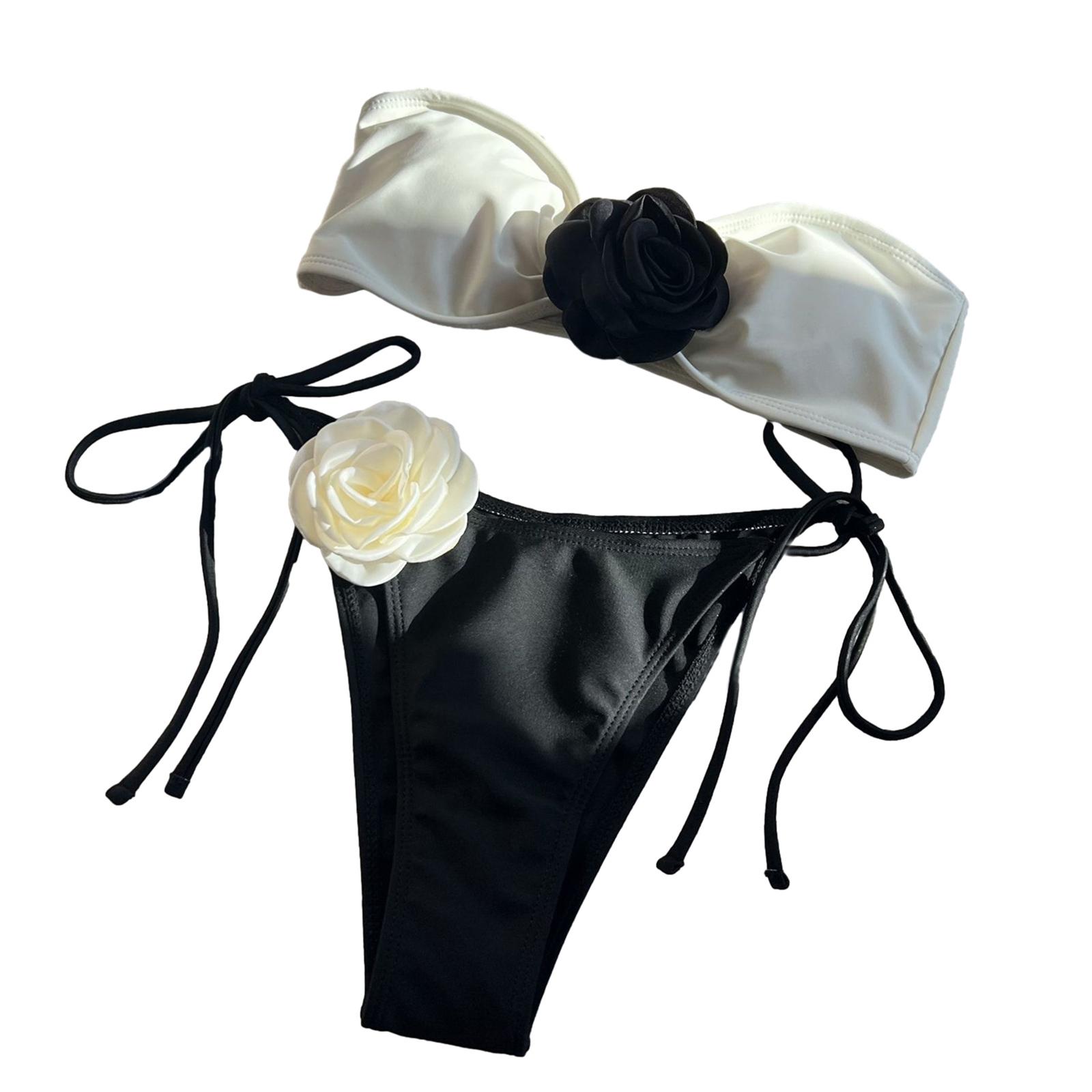 

Женские купальники бандо из двух частей, летний купальник на шнуровке, женский набор бикини с 3D-цветком для отпуска, серфинга S белый