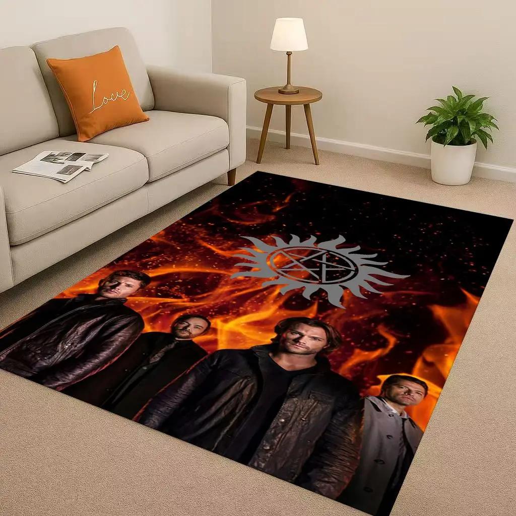 3D Supernatural Sam Dean Winchester TV Living Room Non-Slip Area Rug Soft Carpet for Bedroom Playroom Sofa,Home Decor Doormat