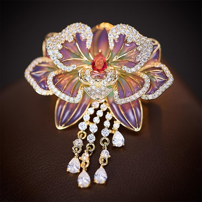Women's Light Luxury Design Elegant Imitation Pearl Enamel Peony Flower Brooch Fashionable Versatile Niche Design Brooch