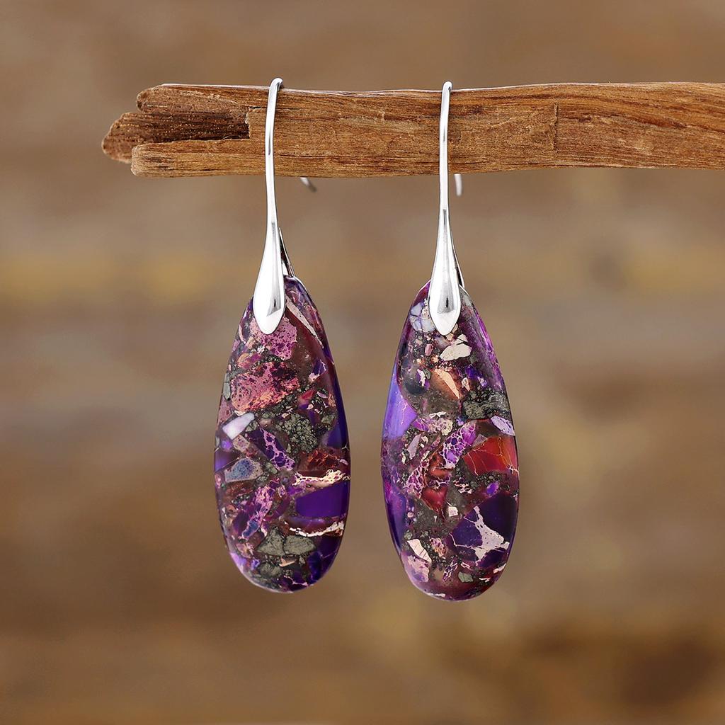 Bohemian Emperor Stone Water Drop Pendant Earrings European and American Popular Ins Jewelry