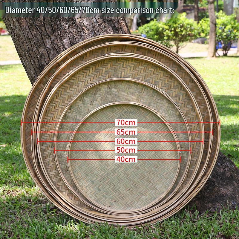 Bamboo Woven Drying Basket Farmhouse Green Round Sieve Tray Diameter 40cm