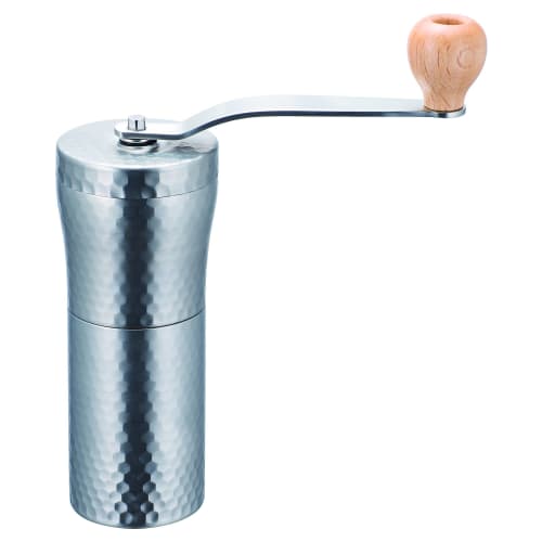 Kawasaki Synthetic Resin Hand Coffee Mill, Silver, 30g Bean Capacity, Ceramic and Stainless Steel, Hammered Finish, MI-011
