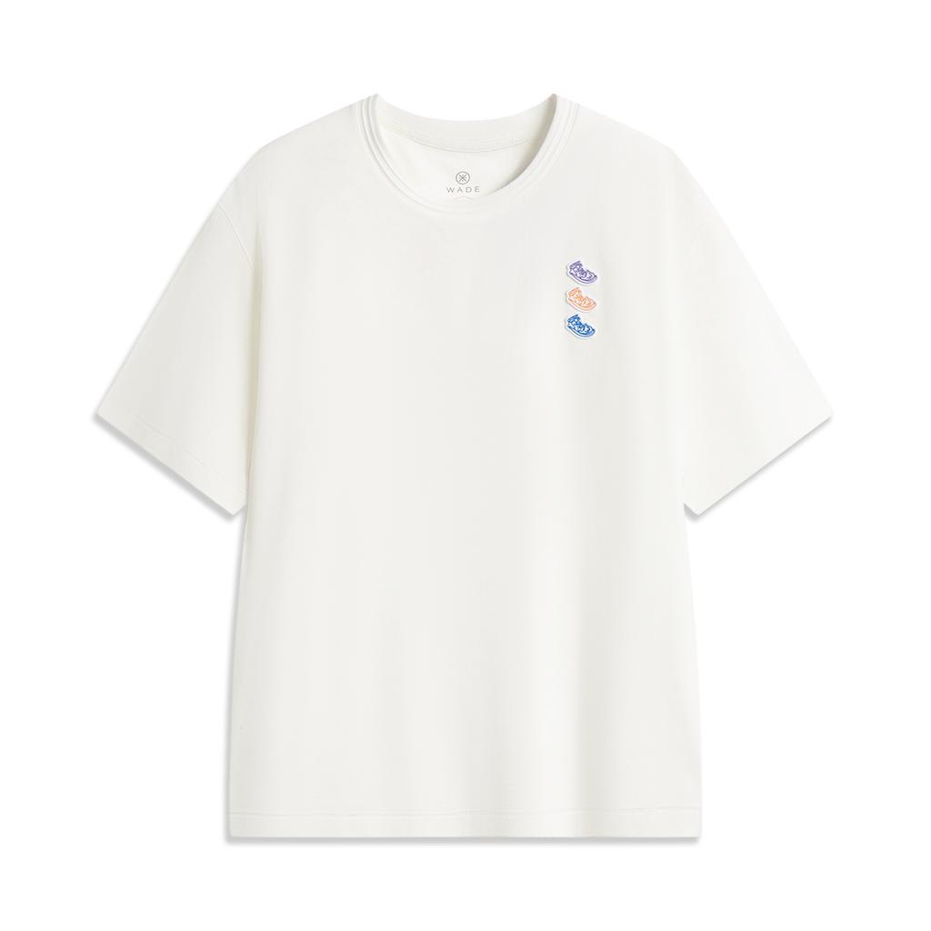 Li Ning Basketball Series Letter Print Breathable Versatile Loose Short Sleeve T-Shirt Men Tops Off-White AHSV083-2